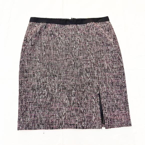 Rebecca Taylor Tweed Black/Pink Pencil Skirt Front Slit Back Zipper Size 10 MINT - Picture 1 of 7
